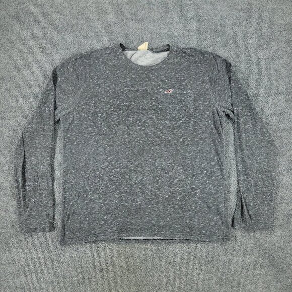 Hollister Shirt Men's Small Gray Embroidered Logo Crew Neck Long Sleeve Pocket - Picture 1 of 15